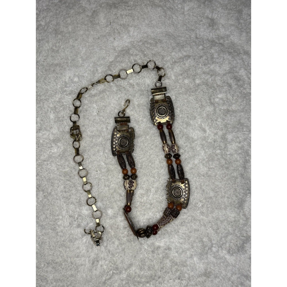 Vintage Boho Western Metal Medallion Chain Belt Festival Coachella Beaded Concho